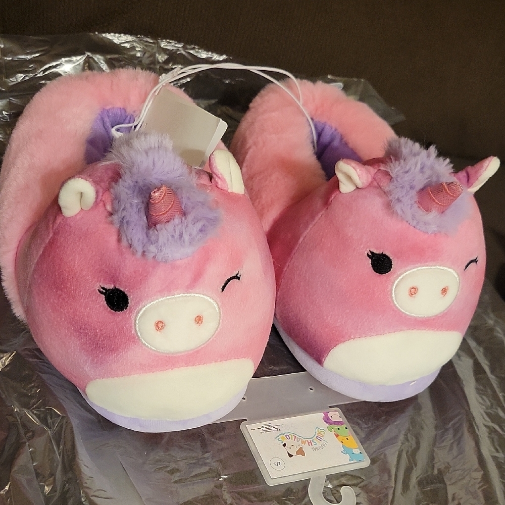 Squishmallows Pink Unicorn Kids Slippers Purple Size L 2/3